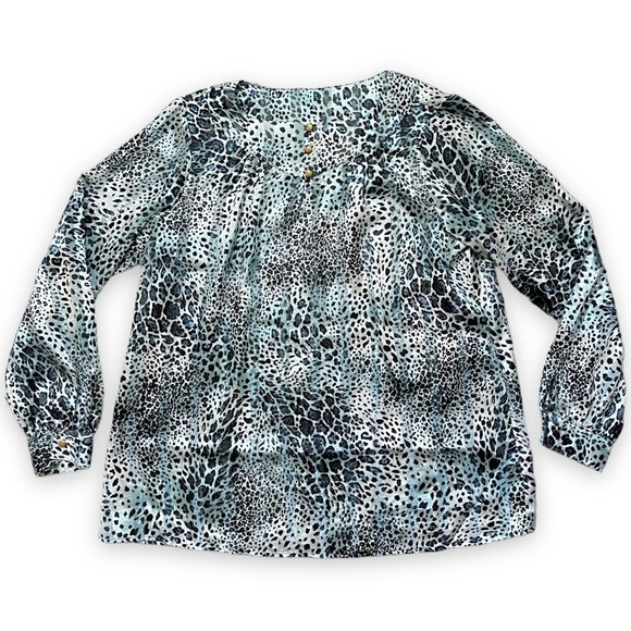 Simonton Says Animal Print Semi Sheer Blouse sz M - Picture 2 of 14